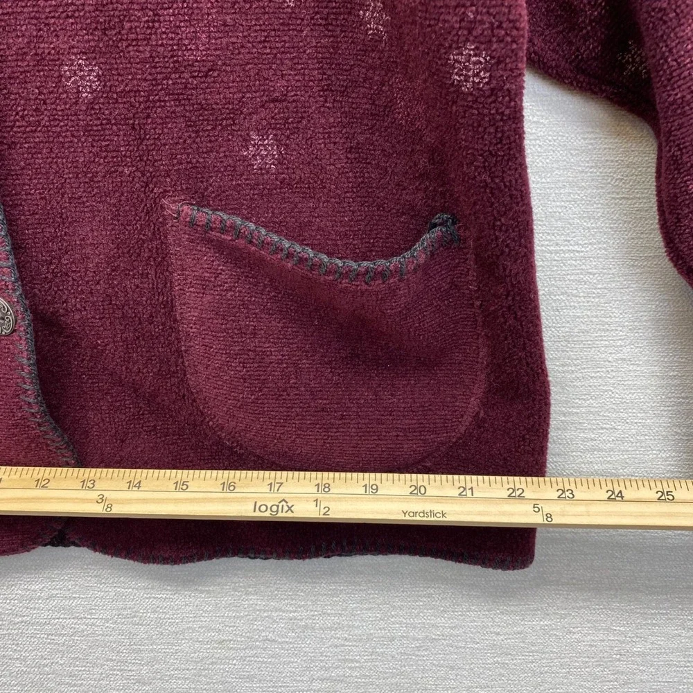 Artisans Sunschein Designs Fleece Jacket Womens Medium Burgundy Snowflake USA‎